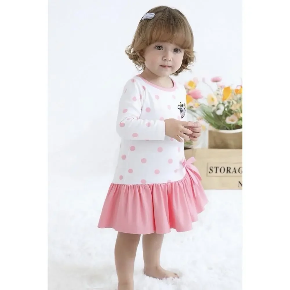 Baby Girl Soft Long Sleeve Bow Polka Dot Cow Dress 18-24 Mo